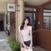 Lace Spliced Short Sleeve Women's T-Shirt V-Neck Fitted Summer Sweet and Spicy Top