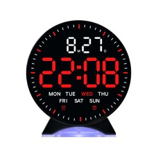 LED alarm clock with custom jump-second display, ambient light, auto-dimming USB desk clock.