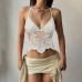 Lace Splicing V-neck Hanging Neck Strap Tank Top