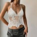 Lace Splicing V-neck Hanging Neck Strap Tank Top