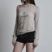 Cross print slanted neck off shoulder top