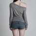 Cross print slanted neck off shoulder top