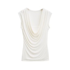 Swinging collar pleated fake two piece sleeveless top