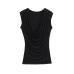 Swinging collar pleated fake two piece sleeveless top