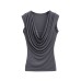 Swinging collar pleated fake two piece sleeveless top