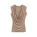 Swinging collar pleated fake two piece sleeveless top