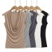 Swinging collar pleated fake two piece sleeveless top
