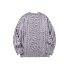 Retro Brand Chunky Cable Knit Sweater Men's Literary Loose Yarn Sweater Autumn Winter Round Neck Pullover Knitwear