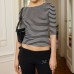 Round neck comfortable striped women's long sleeved shirt