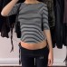Round neck comfortable striped women's long sleeved shirt