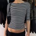 Round neck comfortable striped women's long sleeved shirt