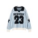 Retro Striped Number Jacquard Sweater Men's Loose Casual Sports Style Jersey Chinese Trend Turn-Down Collar Knitwear