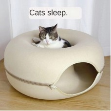 Felt Donut Cat Bed with Zipper Cat Tunnel and Cat Toy Double-Layer Pet Bed for Cats Felt Donut Cat Bed with Zipper Cat Tunnel and Cat Toy Double-Layer Pet Bed for Cats