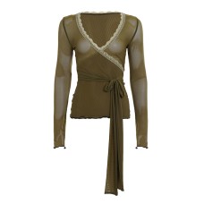 Cross V-neck waist strap design slim fit top