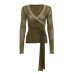 Cross V-neck waist strap design slim fit top