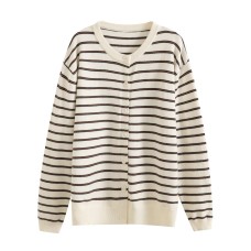 Striped V-neck single breasted top