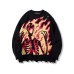 Retro Dark Skull Sweater Autumn and Winter Street Trend Loose Round Neck Knitwear Men