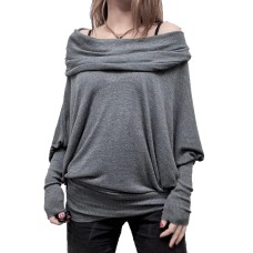 Flip collar one shoulder batwing sleeve top Flip collar one shoulder batwing sleeve top