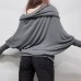 Flip collar one shoulder batwing sleeve top