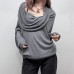 Flip collar one shoulder batwing sleeve top