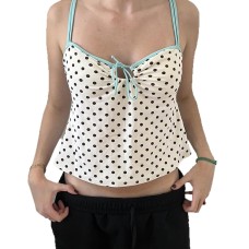 Polka dot tie bow contrasting suspender top