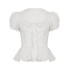 V-neck strap waist cinching temperament top