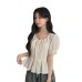 V-neck strap waist cinching temperament top