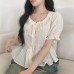 V-neck strap waist cinching temperament top