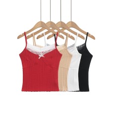 Fake two bow lace camisoles