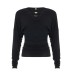 V-neck bead waist cinching pleated slimming casual top