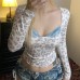 Color blocked lace patchwork fake two-piece square neck leopard print short top