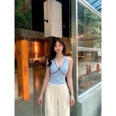 Sexy Lace Splicing Halter Backless Crop Top for Women Short Section Blouse Sexy Lace Splicing Halter Backless Crop Top for Women Short Section Blouse