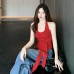 Sexy Hollow Out Open Back Halter Tank Top for Women  Strap Slim Sleeveless Inner Wear 
