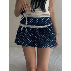 Polka dot bow lace lace patchwork skirt
