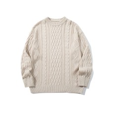 Round Neck Knitted Cable Sweater Men's Loose Couple Base Layer Trendy Lazy Style Long Sleeve Top