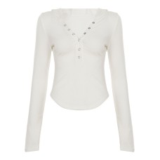 Basic solid color hooded long sleeved top