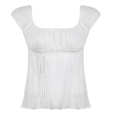 Lace patchwork square neck lace up top