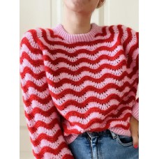 Style Crew Neck Wavy  Women's Sweater Casual Long Sleeve Knit Top