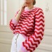 Style Crew Neck Wavy  Women's Sweater Casual Long Sleeve Knit Top