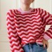 Style Crew Neck Wavy  Women's Sweater Casual Long Sleeve Knit Top