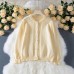 Elegant Solid Color Knitted Cardigan with Crochet Lace Long Sleeve Single Breasted Sweater Jacket for Women