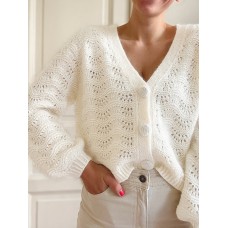 Style Women's Sexy Mesh Hollow Loose Waist-Exposed Long Sleeve V-neck Knitted Sweater