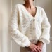 Style Women's Sexy Mesh Hollow Loose Waist-Exposed Long Sleeve V-neck Knitted Sweater