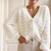 Style Women's Sexy Mesh Hollow Loose Waist-Exposed Long Sleeve V-neck Knitted Sweater