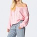 Pure Color Loose Lazy Style V-Neck Cable Knit Sweater Women's Top