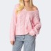 Pure Color Loose Lazy Style V-Neck Cable Knit Sweater Women's Top
