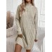 Style Solid Color High Neck Long Sleeve Loose Knit Dress Fitted