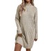 Style Solid Color High Neck Long Sleeve Loose Knit Dress Fitted