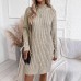 Style Solid Color High Neck Long Sleeve Loose Knit Dress Fitted
