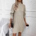 Style Solid Color High Neck Long Sleeve Loose Knit Dress Fitted